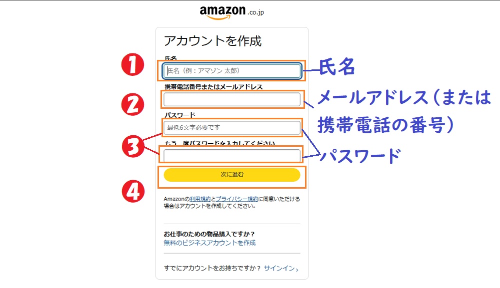 amazonアカウントを作成
