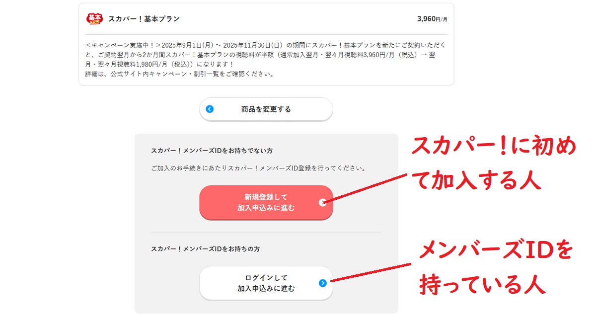 スカパー!メンバーズIDの登録