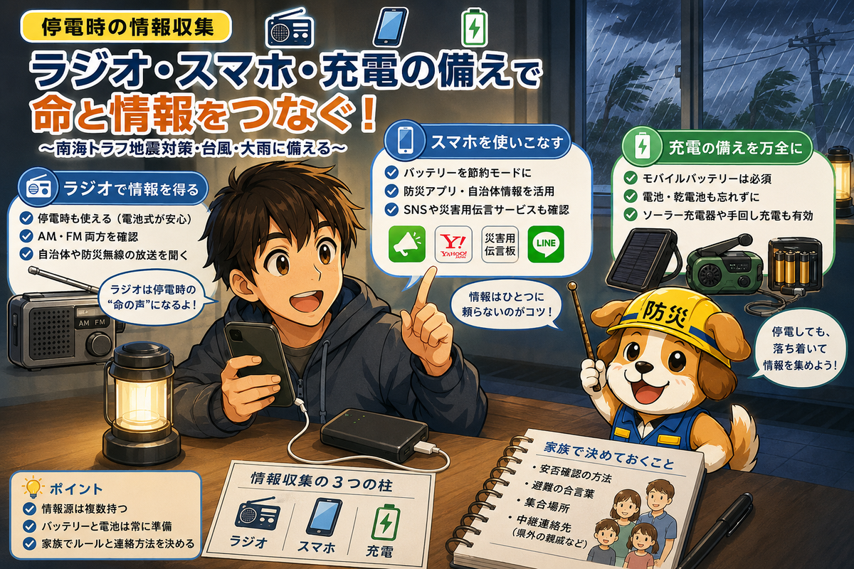 停電時の情報収集（ラジオ・スマホ・充電）