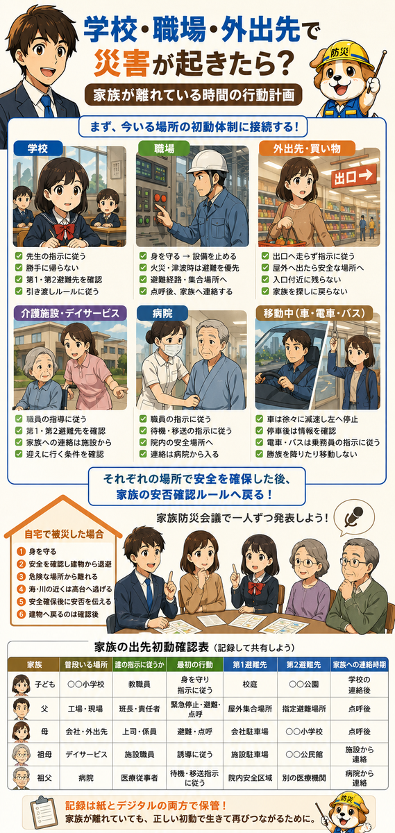 学校・職場・外出先で災害が起きたら？｜家族が離れている時間の行動計画