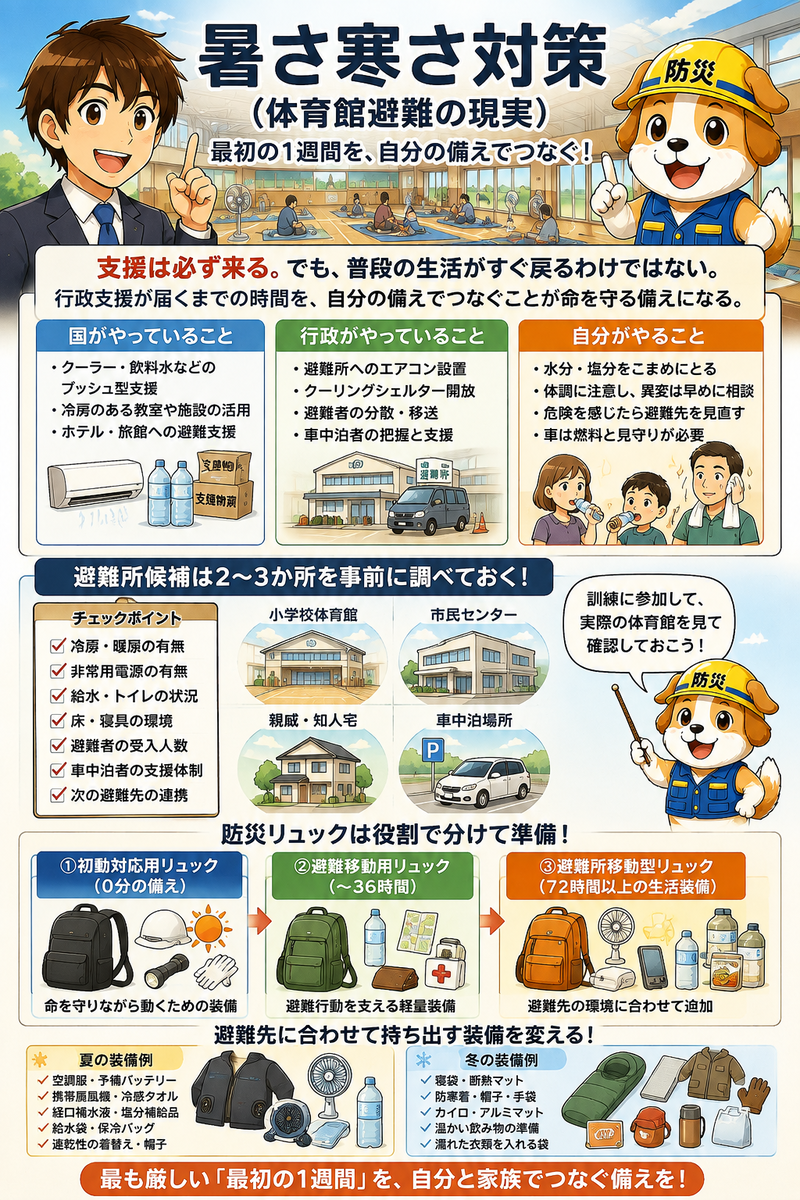 暑さ寒さ対策(体育館避難の現実)