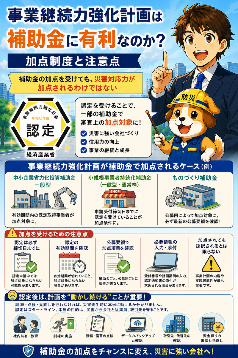 事業継続力強化計画は補助金に有利なのか？