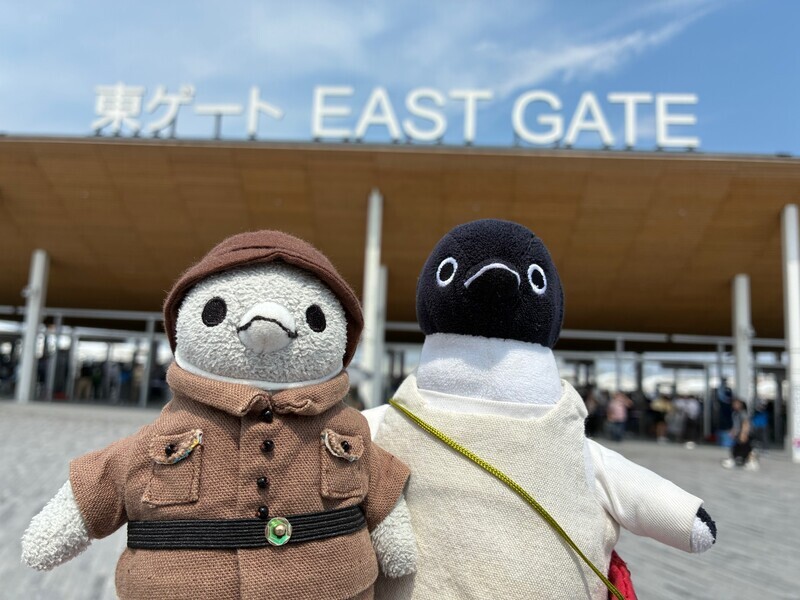 狙いは”夜の万博”！イコちゃんとちびすけ、万博ミニ花火に大興奮