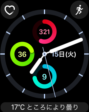 Apple Watch Series 2でのアクティビティ画面