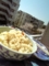 桜、昼飯、ベランダにて。