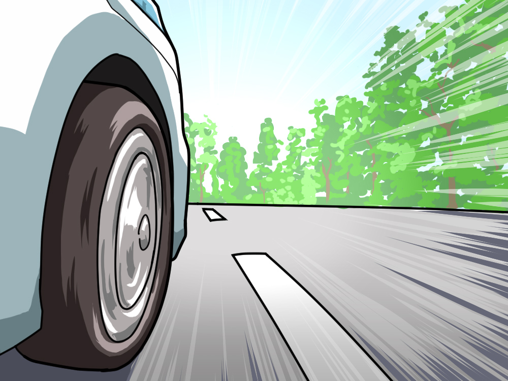 車走行中のイラスト（タイヤと道）