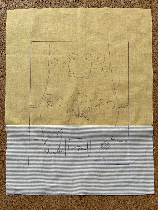 リバティプリントでハンドメイド　いすと猫のフレーム