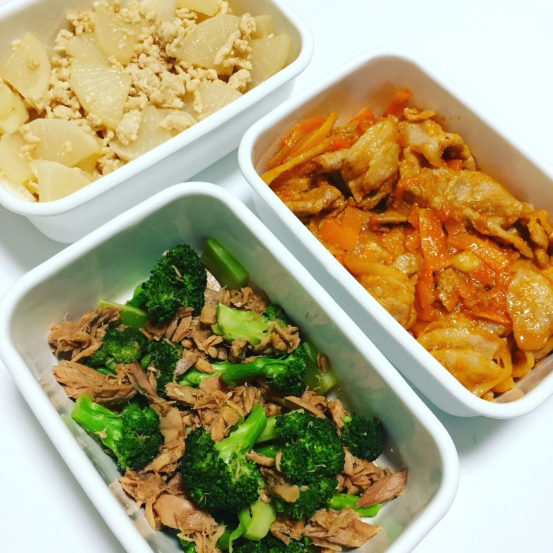 ブロッコリーとツナのさっと煮 ポークケチャップ 大根の塩そぼろ煮 Meshi