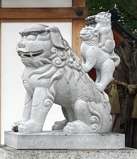 住吉大社の親子こま犬さん 子宝祈願の種貸社さんの珍しい姿のこま犬さんです 明日にプラス