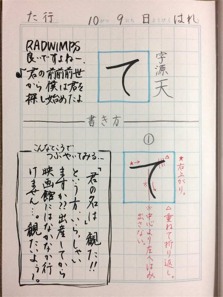 て、のきれいな書き方。 きれいもじ