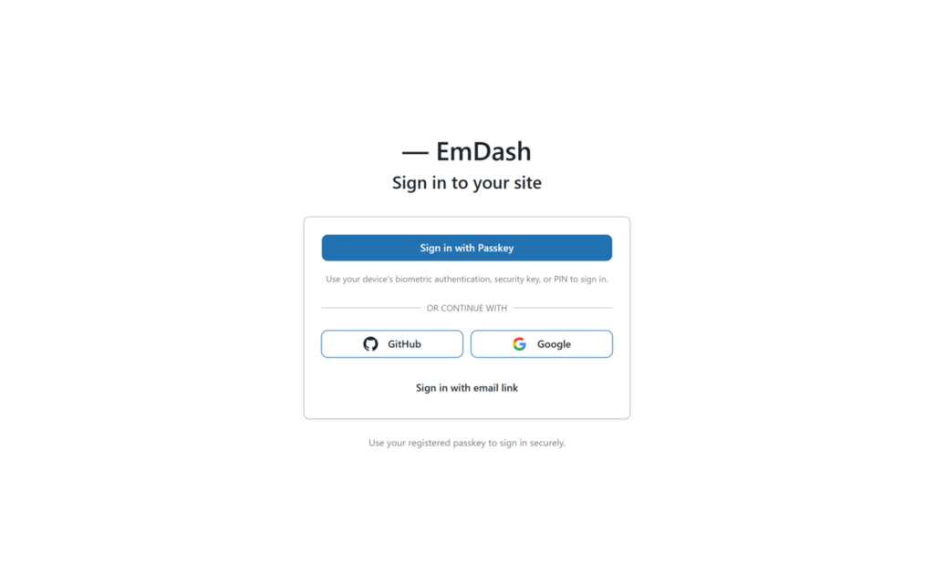 パスキーを使って EmDash にサインイン