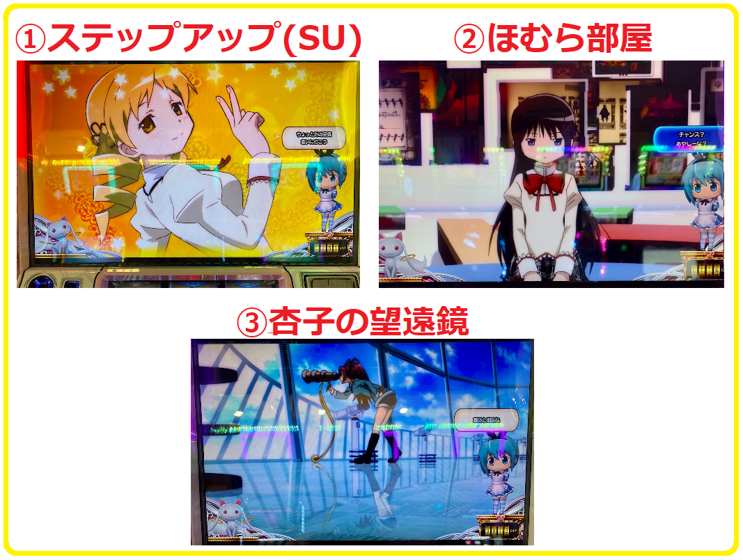 まどマギ2 通常時の演出まとめ 全ステージ共通演出編 Part 1 ステップアップ Su ほむら部屋 杏子の望遠鏡演出 について エリーゼのスロット クロニクル