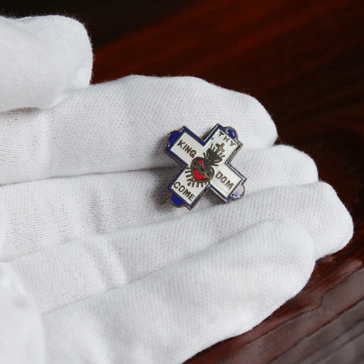 美しいエナメルのキリスト教ヴィンテージブローチ｜アンティーク雑貨聖品クリスチャン