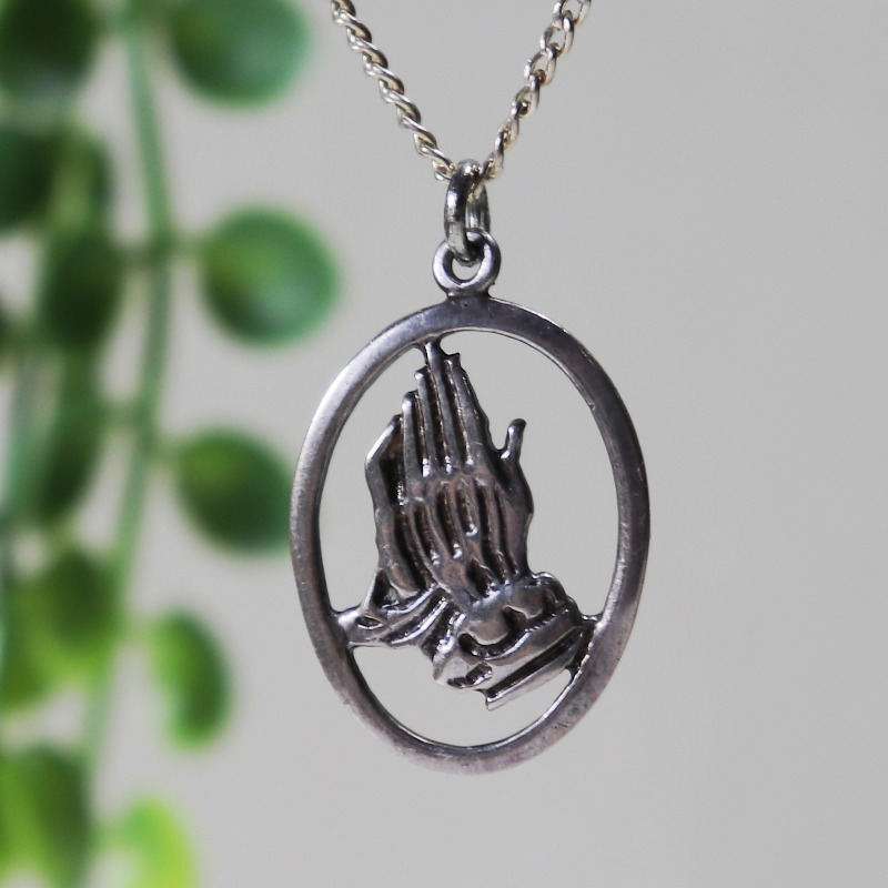 STERLING SILVER製USAヴィンテージPray Hands合掌ペンダントネックレス