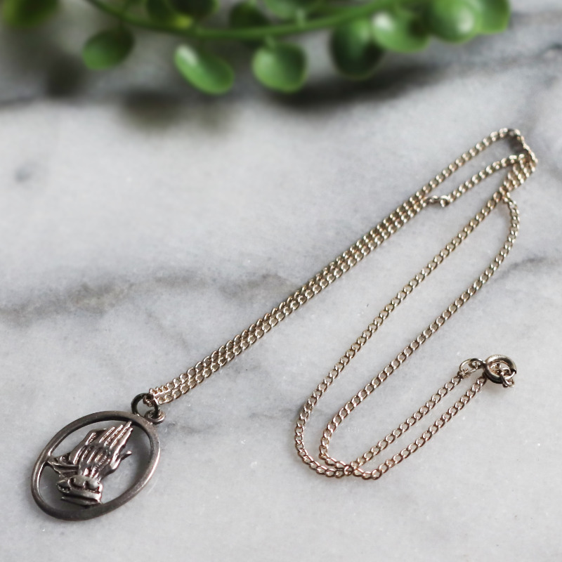 STERLING SILVER製USAヴィンテージPray Hands祈りの手・合掌ペンダントネックレス