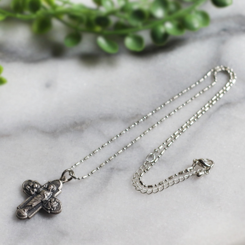 イタリアヴィンテージ4way Cross十字架聖人メダイペンダントネックレス・聖品Sacred Heart Auto League