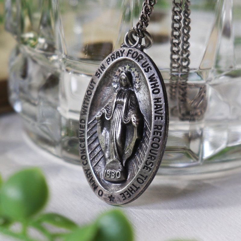 USAヴィンテージ不思議のメダイ聖母マリアのペンダントネックレスSTERLING SILVER