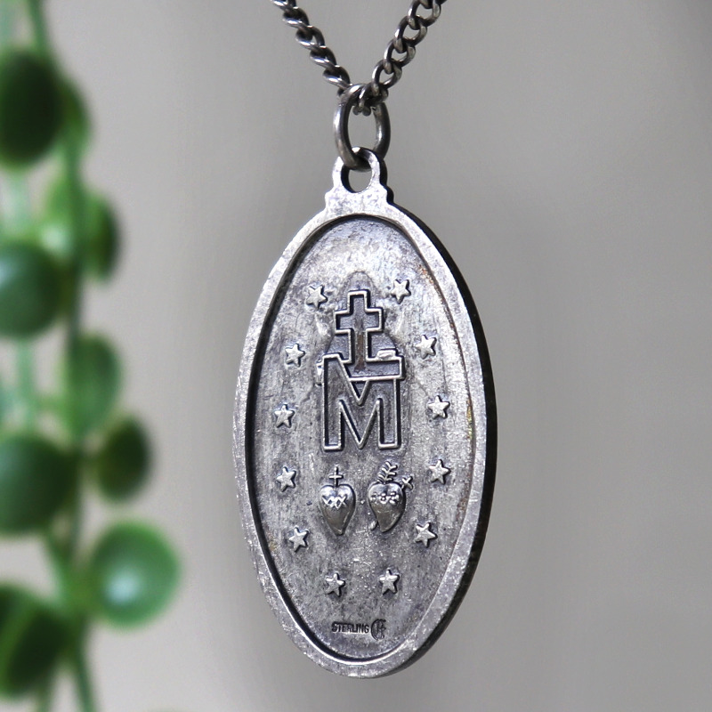 USAヴィンテージ不思議のメダイ聖母マリアのペンダントネックレスSTERLING SILVER