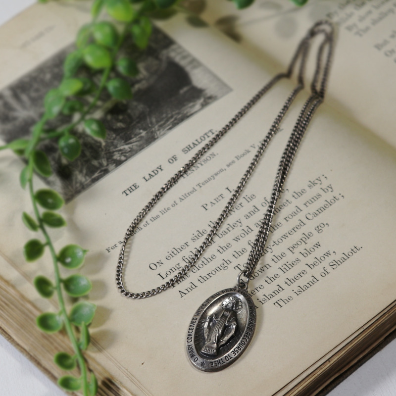 USAヴィンテージ不思議のメダイ聖母マリアのペンダントネックレスSTERLING SILVER