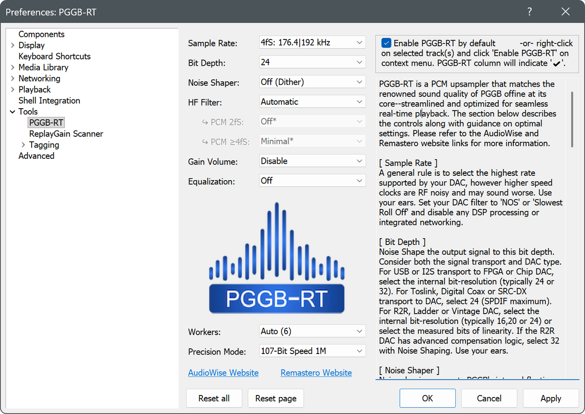 foobar2000で究極のアップサンプリング - PGGB-RT リアルタイム運用の