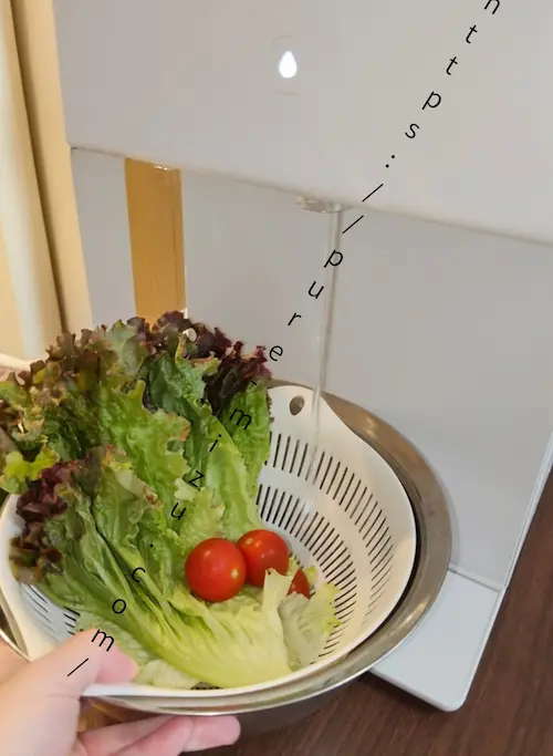 ピュアライフSの浄水で野菜を洗っている様子