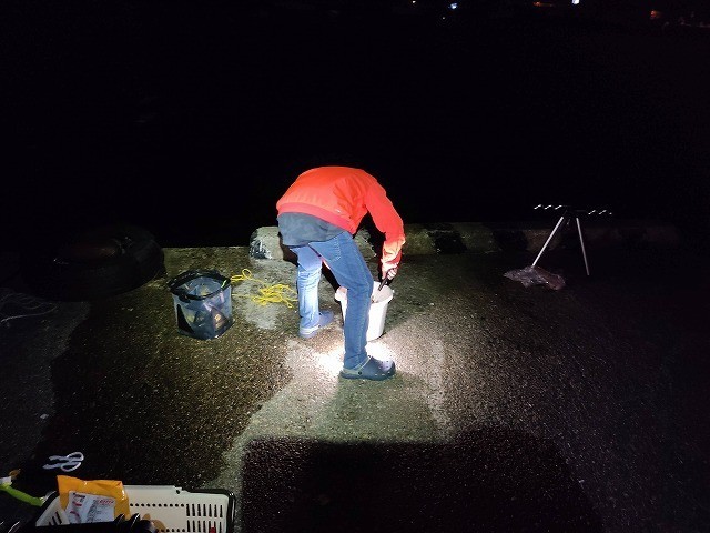 朝マズメに向けて準備している息子