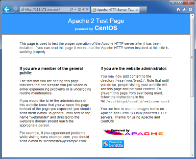 Apache httpdの確認ページ