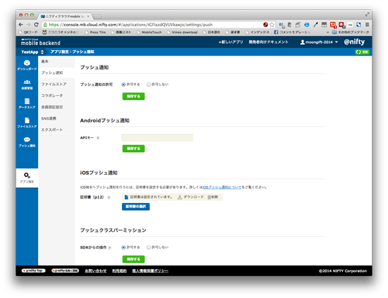 プッシュ設定