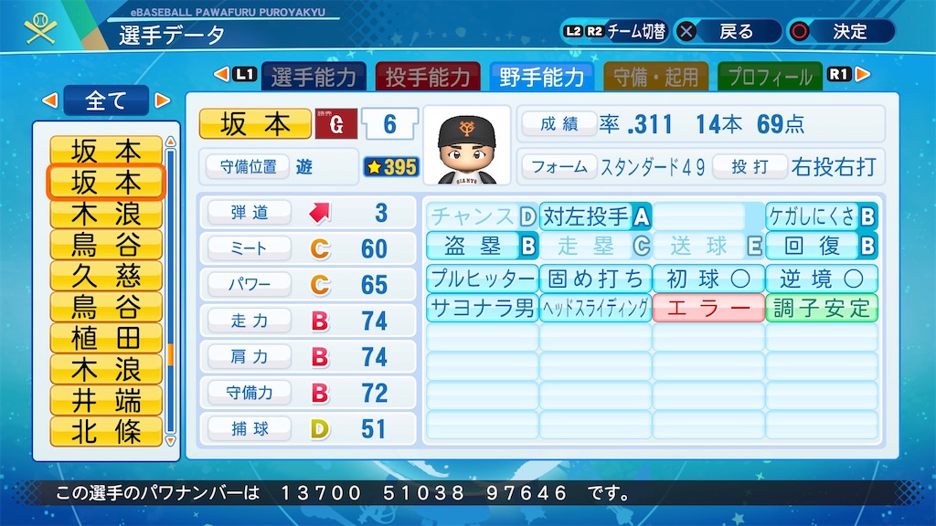 坂本勇人 2012 パワプロ2020 パワナンバー Fkdm8のパワプロ日記