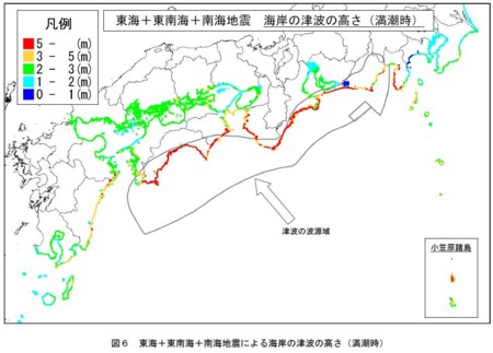 東海+東南海+南海地震の津波高さ(c)中央防災会議事務局