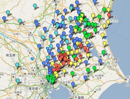 ホットスポット地図 表面土壌放射線（Google マップ）