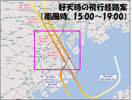 好天時の飛行経路案（南風時
