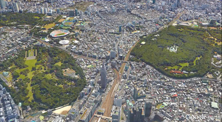 新宿御苑（左）・明治神宮（右）高度900ｍ（3,000ft）