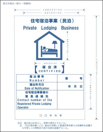 第五号様式(標識の掲示)住宅宿泊事業