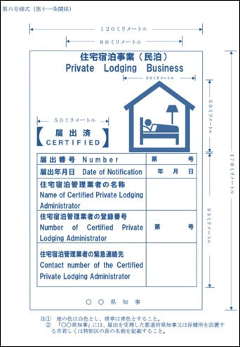 第六号様式(標識の掲示)住宅宿泊事業