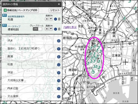 指定緊急避難場所のシンボルマークが表示