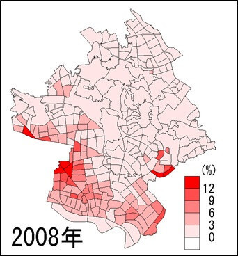 川口市外国人人口の割合(2008年)