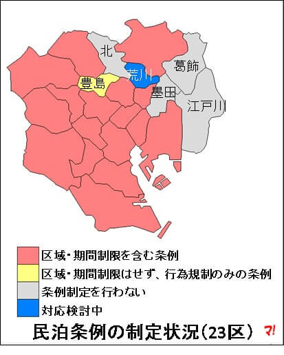 民泊条例の制定状況(23区)