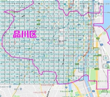 メッシュデータ（品川区の人口）