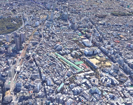 A滑走路到着ルート高度500ｍからの目黒区三田周辺