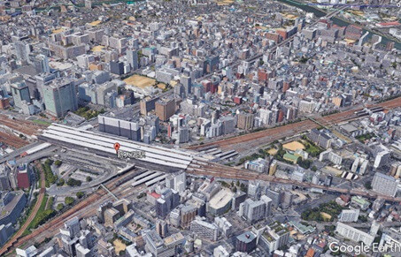 南側着陸ルート高度300ｍから新大阪駅周辺
