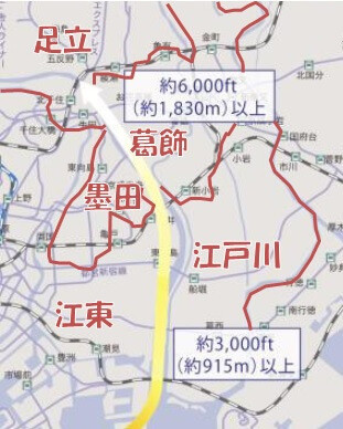墨田・葛飾・足立区を対象とした飛行経路図がない