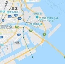 南風時、出発ルート（川崎市上空）