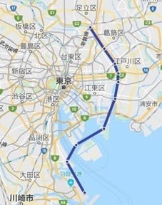北風時、出発ルート（荒川沿い北上）