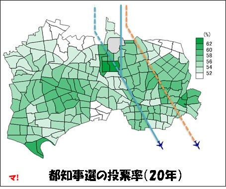 都知事選の投票率(20年)