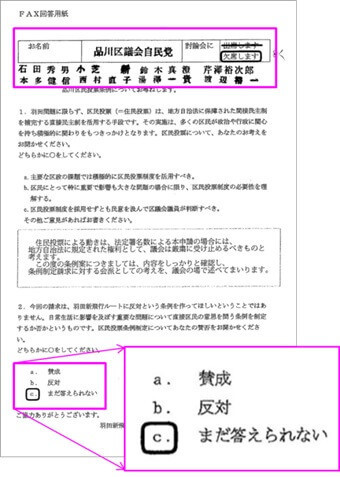 「品川区民投票を成功させる会」が実施したアンケート調査結果