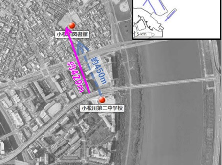 移設距離は約450ｍ（首都高7号線からの距離は約420ｍ）