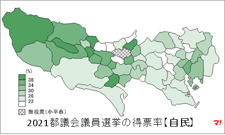 2021都議会議員選挙の得票率【自民】