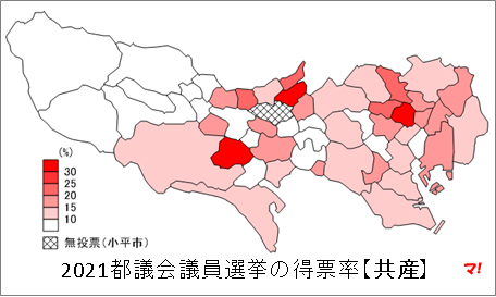 2021都議会議員選挙の得票率【共産】