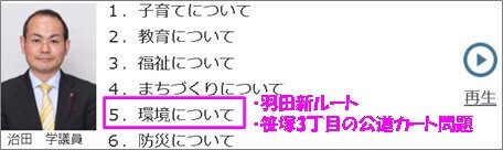 治田議員、質問項目